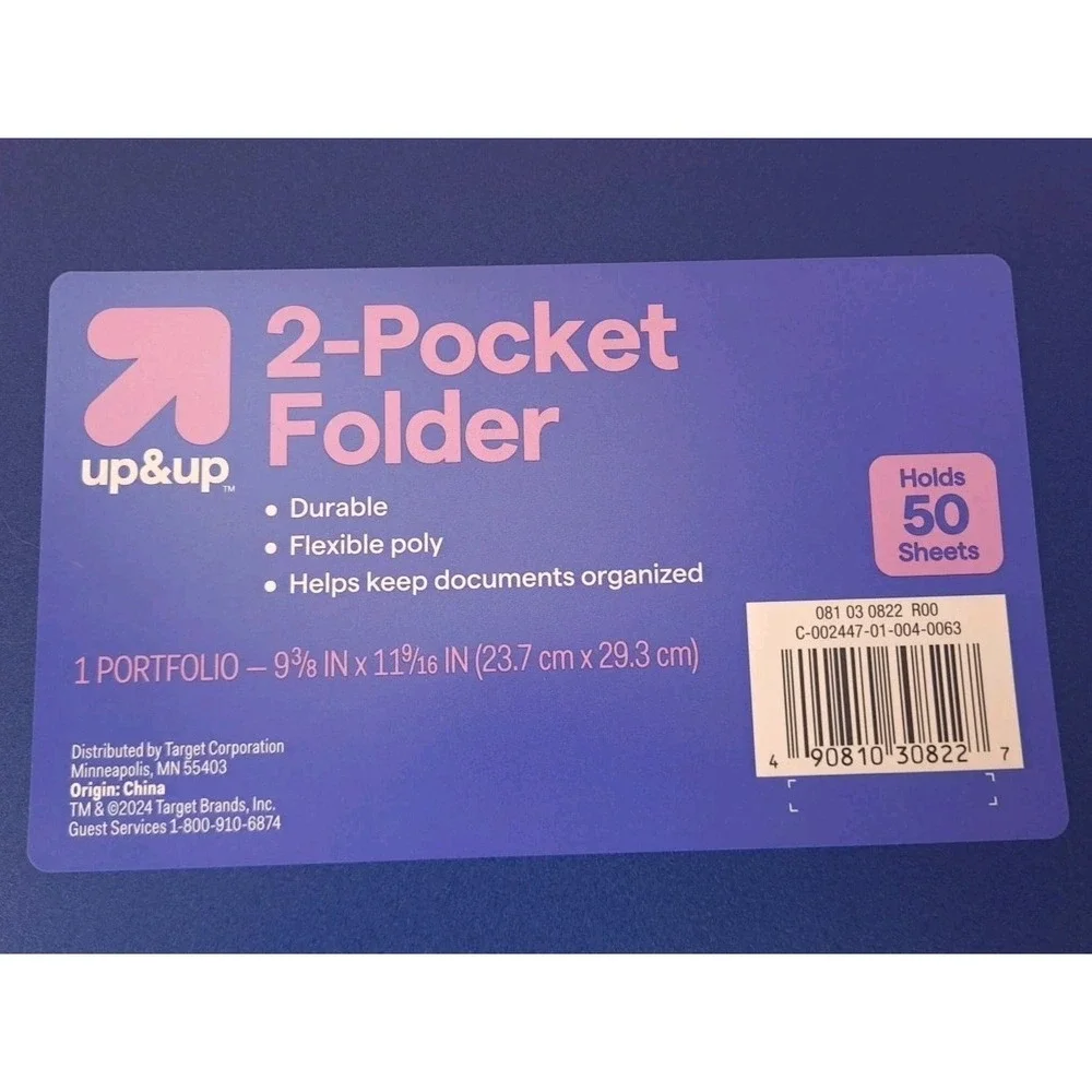 Set Of 6 Up & Up Target Folders Blue Plastic 2 Pocket Folders 3 Hole Punched
